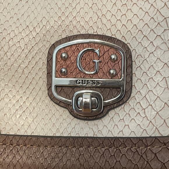 Guess Colorblock  Satchel Bag White Pink Gray Faux Snakeskin Y2K Purse Handbag - Picture 4 of 14